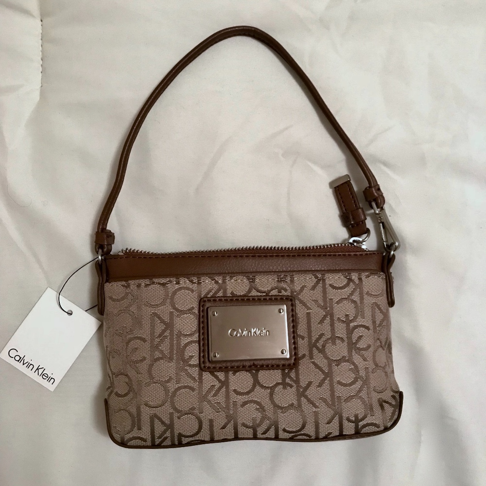 NWT Calvin Klein Brown Logo Wristlet/Mini Purse